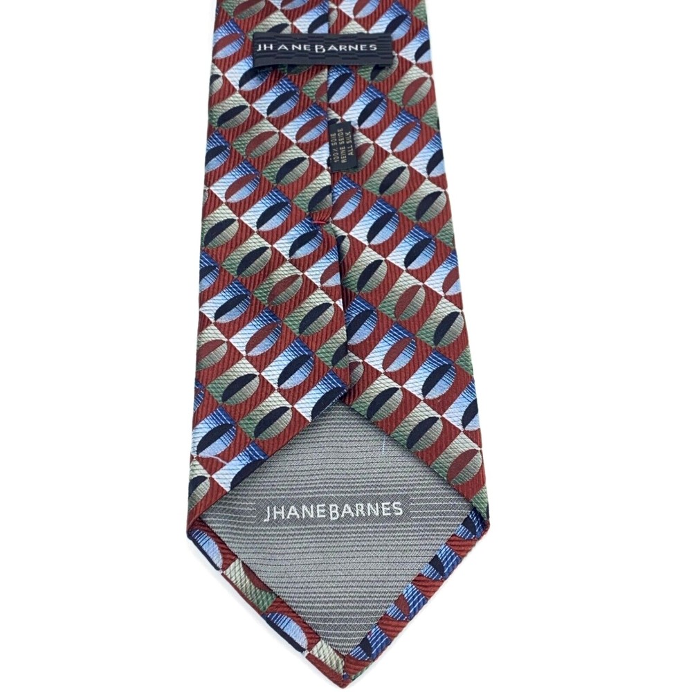 Jhane Barnes Men's Tie 100% Silk Auburn Red w/ Green Blue Geometric Necktie 60" - Picture 8 of 11